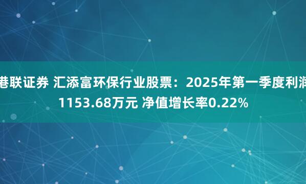 港联证券 汇添富环保行业股票：2025年第一季度利润1153.68万元 净值增长率0.22%