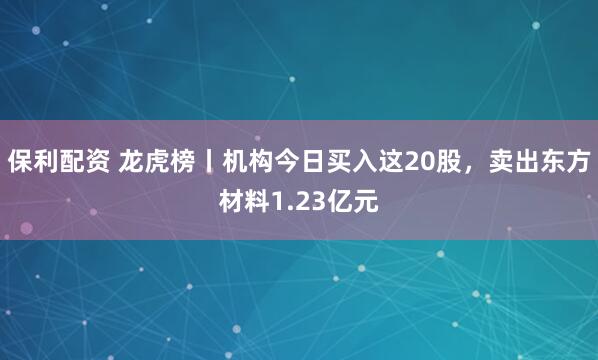 保利配资 龙虎榜丨机构今日买入这20股，卖出东方材料1.23亿元